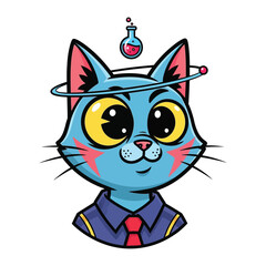 Clever Cat Scientist: An illustrated cat, depicted in a smart lab coat and red tie, with science symbols. This image portrays a clever, curious character, perfect for scientific or educational themes.