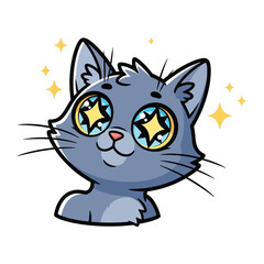 Enchanting Feline: A captivating illustration of a charming, wide-eyed cat with sparkling eyes, exuding warmth and an appealing personality.