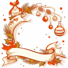 Naklejka premium Elegant Christmas wreath illustration with ornaments, pinecones, and a festive ribbon for your holiday designs.