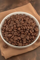 Fototapeta premium A close-up of a bowl filled with freshly roasted coffee beans, highlighting their rich brown color and glossy surface.