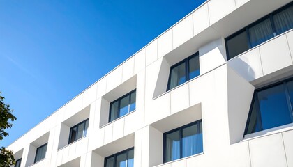 Modern white building facade with large windows