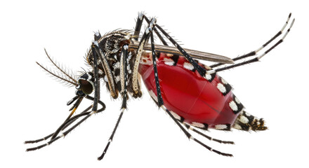 Isolated Aedes aegypti mosquito, full of blood after biting a host for disease transmission
