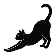 Playful Black Cat Silhouette: A sleek silhouette of a stretching black cat, demonstrating flexibility and grace in a captivating pose. Capturing feline elegance and curiosity.
