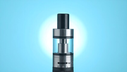 Close-up of a vape device against a light blue backdrop