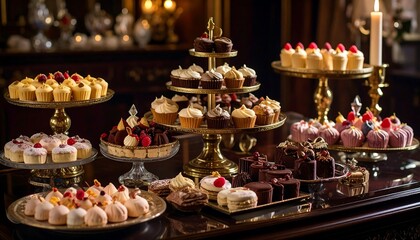 Elegant dessert display in a grand room