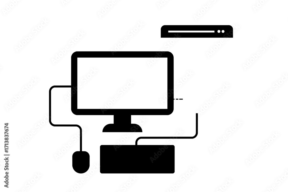 Poster Modern computer setup with monitor, keyboard, mouse, and external drive for efficient digital work
