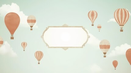 A serene sky filled with vintage hot air balloons against a pastel backdrop, perfect for dreamy designs.