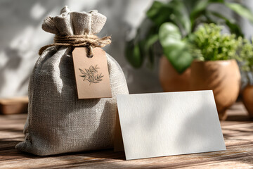 Kraft Tag and Blank Business Card Mockup