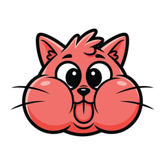 Cheeky Cat Face: A cute cartoon cat's face in pink hue, eyes wide and tongue playfully lolling, offering a fun, endearing vibe. 