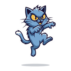 Furious Feline Frenzy: A vibrant and menacing illustration of an angry cat in full attack mode, capturing the energy of a clawing, leaping feline.