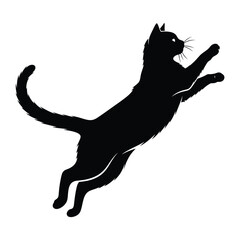 Black Cat Silhouette in Motion: A striking, minimalist silhouette of a sleek black cat, mid-leap against a clean background, exuding a sense of agility, grace, and playful energy.
