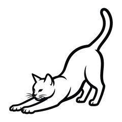 Elegant Cat Stretching: A sleek, minimalist illustration captures the graceful stretch of a domestic cat. Its body flows in a smooth, elegant line, showcasing the feline's agility and flexibility.