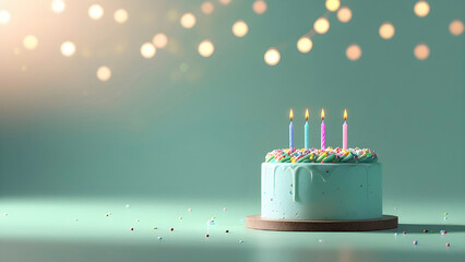 Minimalist Birthday Cake with Colorful Candles and Bokeh Lights