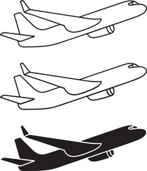 Stylized Airplanes Taking Off in Outline and Silhouette Illustrations