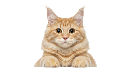 Isolated charming fluffy ginger Maine Coon cat portrait with long tufted ears gazing