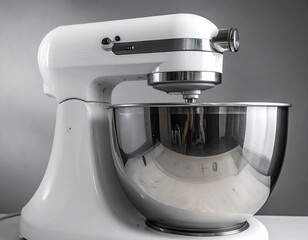 Modern white stand mixer on a gray background