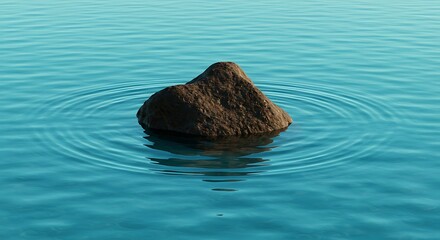 Single Brown Rock Creating Ripples in Calm Turquoise Water