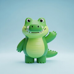 Obraz premium Cartoon Green Alligator Waving character crocodile