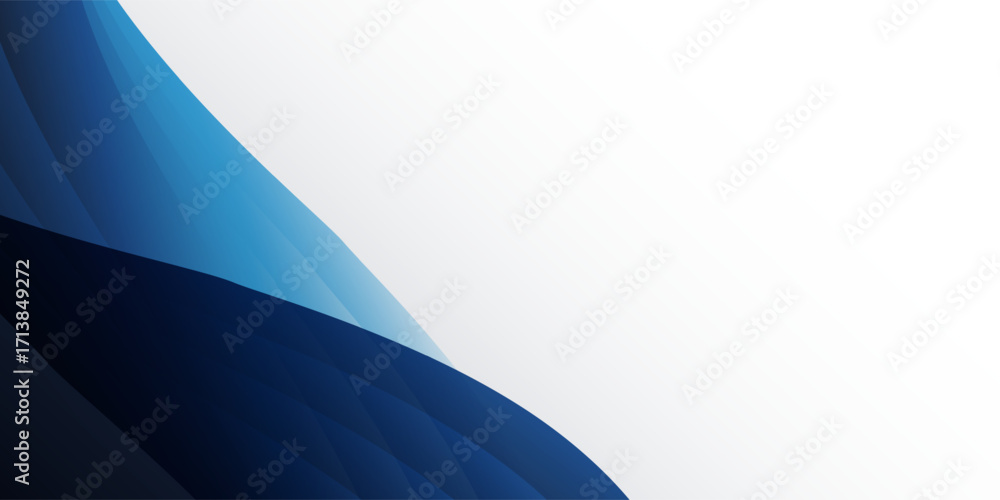 Poster Minimal abstract background with overlapping translucent blue waves on the left and white space on the right, ideal for modern layouts, presentations, or text placement.