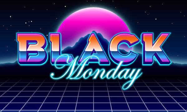 black monday retrowave cyberpunk style typography editable text effect font template design