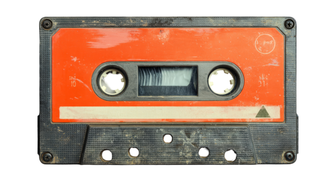 Vintage orange audio cassette tape.  Grungy, aged look