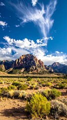 Colorful desert mountain landscape under a vibrant sky