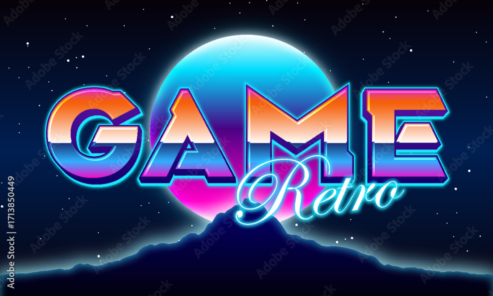 Fototapete game retro cyberpunk retrowave style typography editable text effect font template design