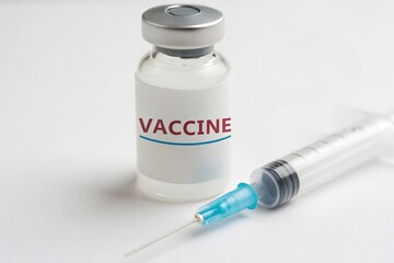 Bottle of Vaccine and syringe with needle on white background