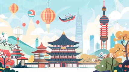 National Day cartoon background images bring a cheerful, playful touch to holiday celebrations, combining bold reds, bright golds, and vivid blues with adorable cartoon characters waving flags, marchi