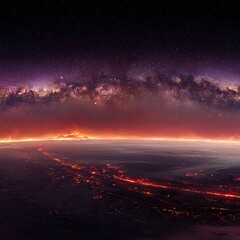 Aerial View Of City At Night Under Milky Way Galaxy