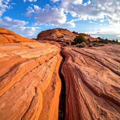 Colorful desert rock formations under a vibrant sky