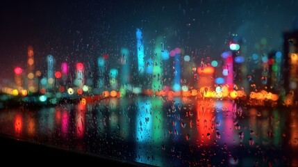 Neon Dreamscape - Vibrant Nightscape Reflection of a Futuristic City.