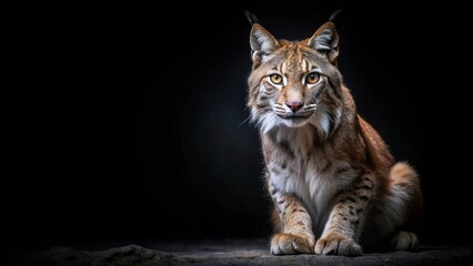 A Majestic Lynx Posing Against a Dark Background, Showing Its Striking Features and Powerful Stance