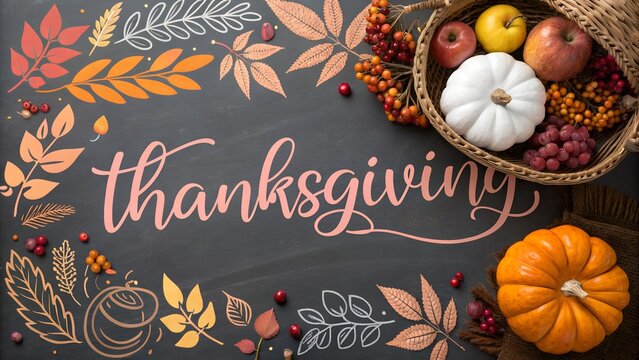 Happy thanksgiving text with autumn leaves and harvest elements