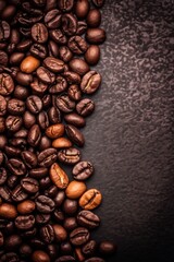 Obraz premium A rich assortment of dark roast and light roast coffee beans on a textured black background.