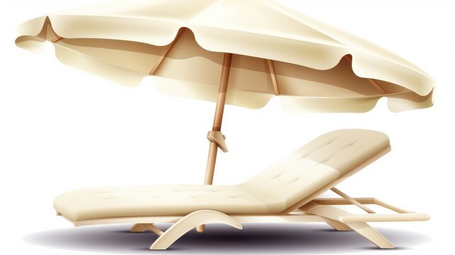 Elegant beige lounge chair with a matching umbrella, perfect for relaxing by the pool or beach. - Powered by Adobe