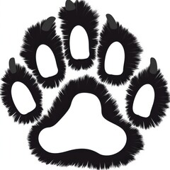 A detailed and stylized black paw print illustration showcasing soft, furry edges and defined claw marks.