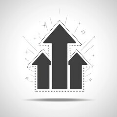 Stylized graphic of three upward arrows symbolizing growth and progress, with dynamic lines and sparkles.