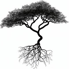 Artistic silhouette of a tree with intricate branches and roots, embodying nature's beauty and complexity.