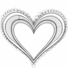 Intricate black and white heart design, featuring delicate lines and looping patterns, perfect for romantic themes.