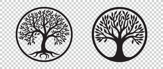 Flat Tree Logo Icons Set - Different Vector Illustrations Isolated On Transparent Background