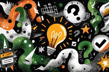 Obraz premium Bright ideas and creative concepts highlighted among swirling patterns and symbols in an artistic design