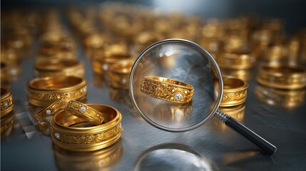 A close up of a magnified ring with a diamond in the center
