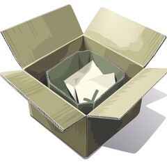 An open cardboard box revealing smaller boxes inside, showcasing packaging materials.