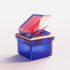 A vibrant blue gift box with a transparent red lid slightly open, revealing a colorful interior, symbolizing surprise and joy.