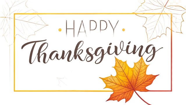 Happy thanksgiving text with autumn leaves and border