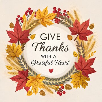 Give thanks with a grateful heart thanksgiving wreath with autumn leaves