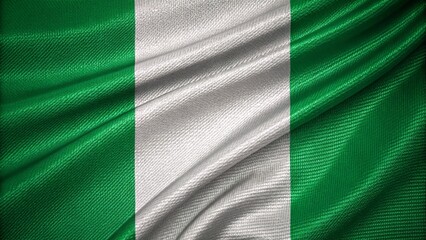 Nigeria's Symbolic Flag: A close-up shot reveals the striking national flag of Nigeria, its vibrant green and white stripes gracefully flowing and rippling in the fabric.