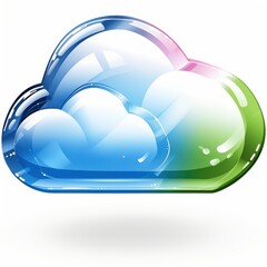 A shiny, modern cloud icon in blue and green, symbolizing digital storage and connectivity.