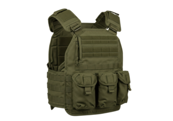 Isolated tactical vest in green, armored carrier equipment for military or security purposes